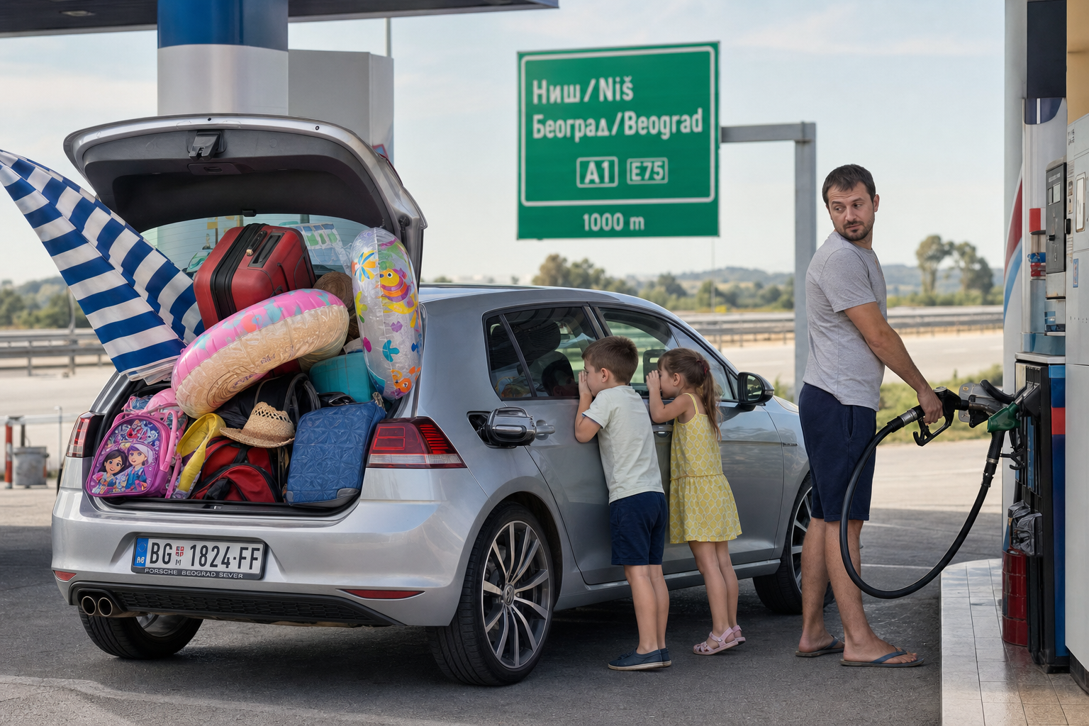 Golf 7 na autoputu, porodica sa decom na putu za Grčku